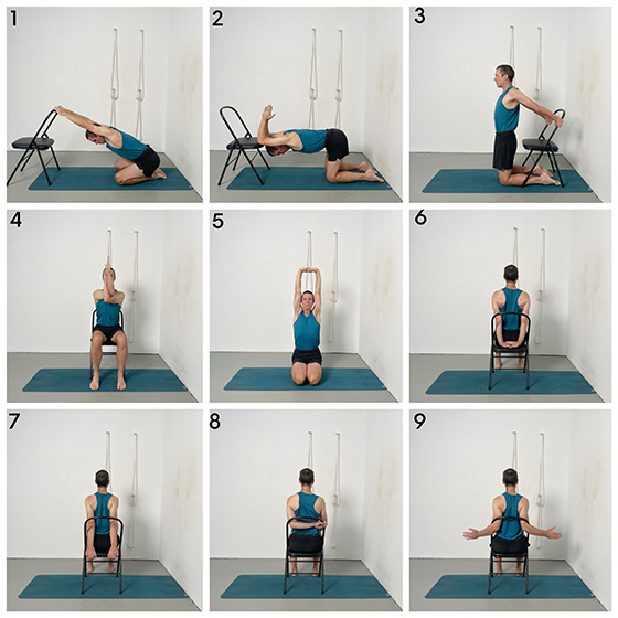 chair-based shoulder opening yoga poses